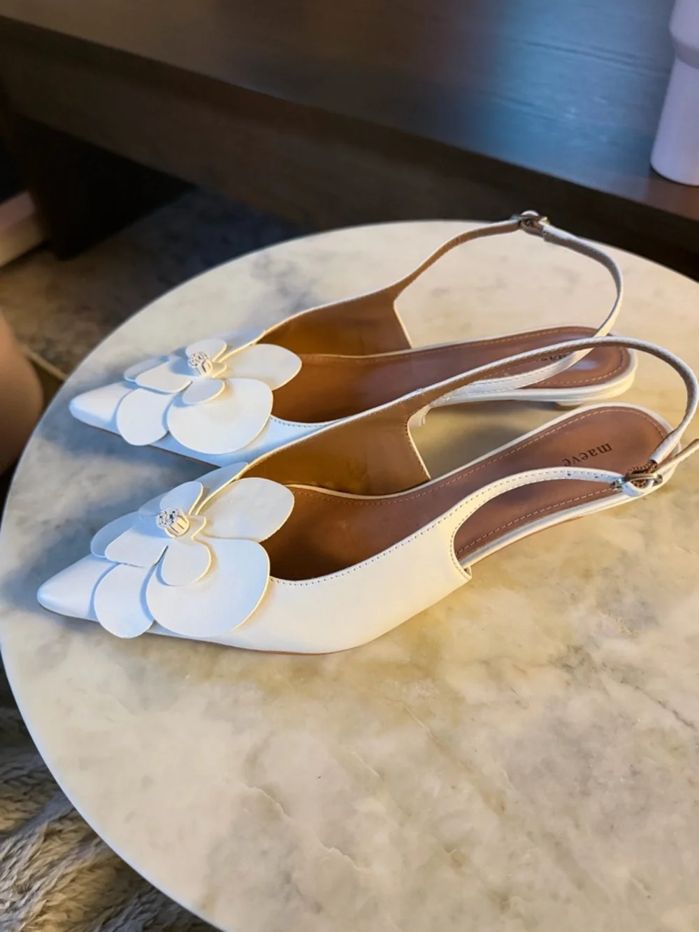 Maeve White Leather Floral 3d Slingback Kitten Heels Size 8 / EU 38 New - Picture 9 of 12